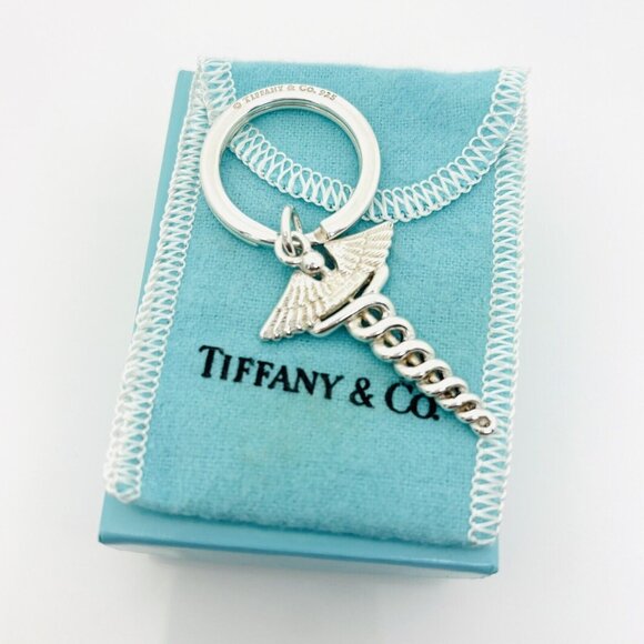 Tiffany & Co Caduceus Key Ring in Sterling Silver Doctor Keyring Keychain - Picture 2 of 6